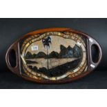Hardwood Oval Tray from Rio de Janeiro inlaid with butterfly wings, 57cms long