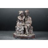 Antique French bronze sculpture, in the style of Moreau, but unsigned, of an elderly couple seated