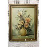 V Majorana (20th century) Oil Painting on Canvas of Still Life Flowers in a Vase, signed lower