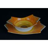 Art Deco Shelley Orange and Yellow ' Harmony ' Dish and Stand, 19cms long