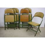 Set of Six Mid Century Metal Folding Chairs with a Green Finish and Padded Seats and Backs