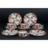 Wileman & Co Foley Imari Pattern Four Tea Cups, Three Saucers and Two Tea Plates