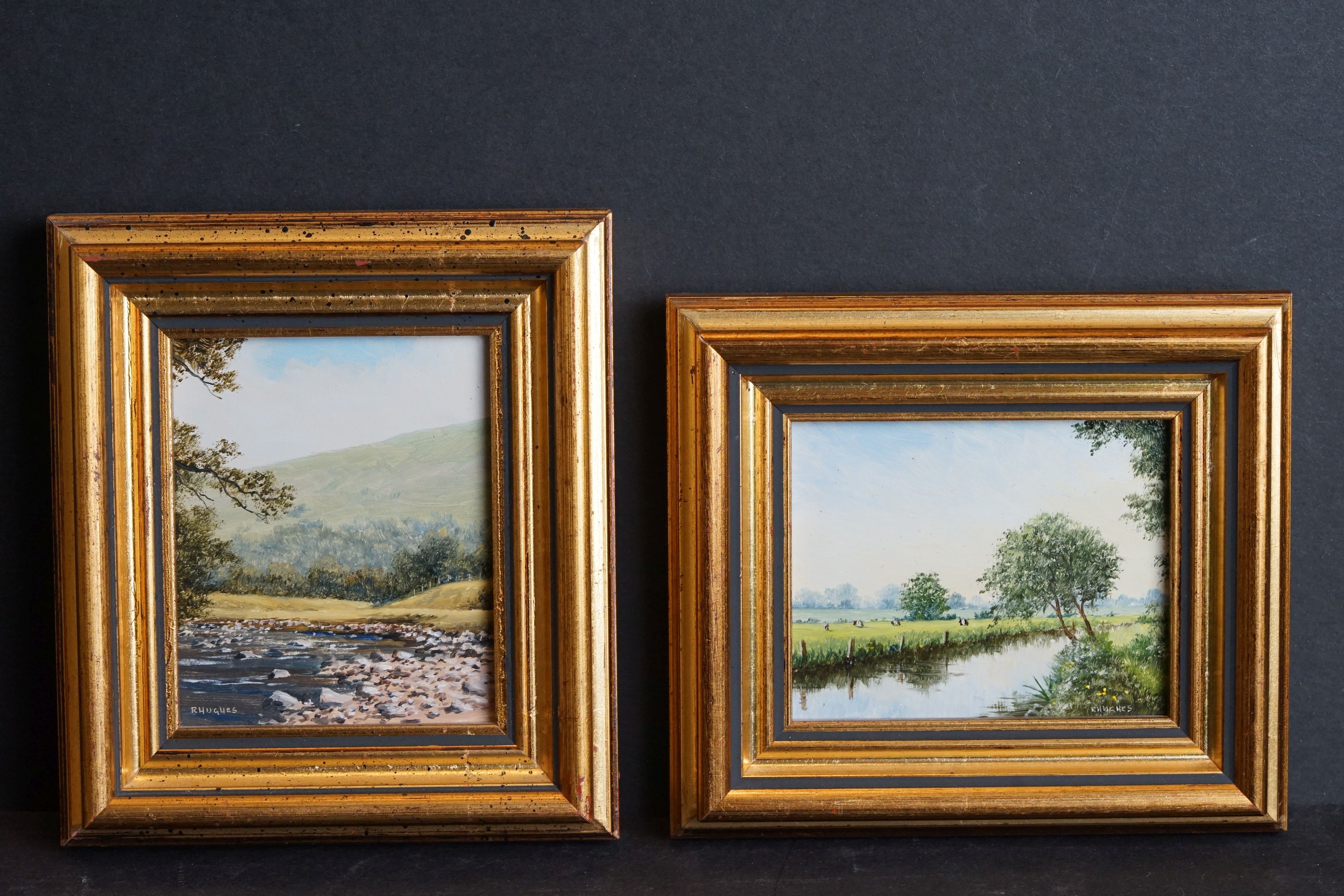 Robert Hughes (1934-2010) Two Miniature Paintings titled ' A Scottish River ' and ' Kennet Landscape