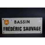 Vintage French Aluminium Street Sign ' Bassin Frederic Sauvage ' 50cms x 20cms