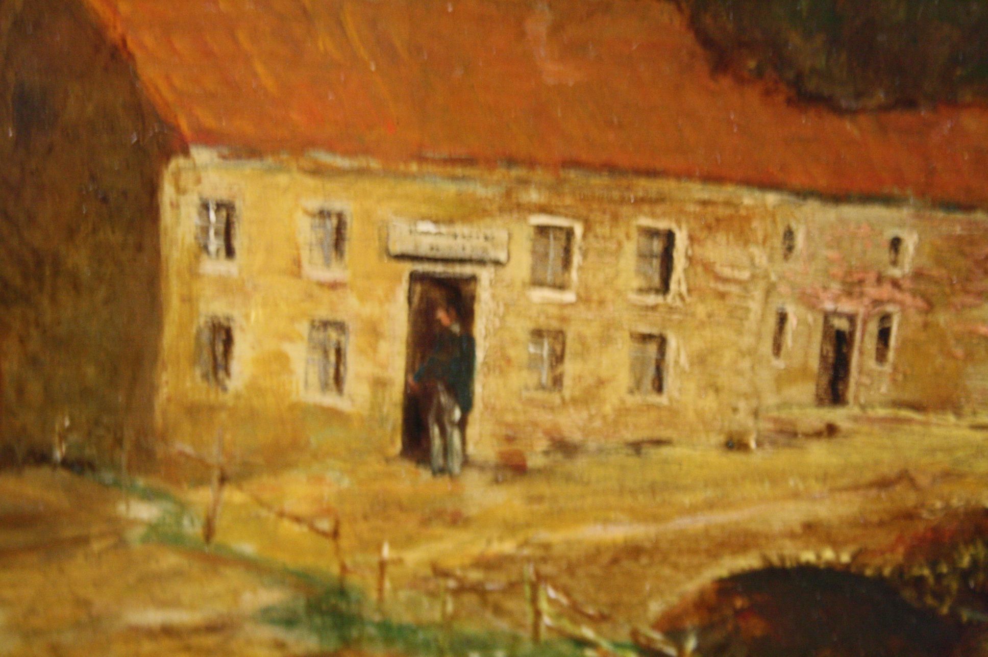 19th century Oil Painting on Board of a Country Scene and a traveller walking with a stick and - Image 4 of 5