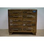 Early to Mid 20th century Industrial / Office Oak Multi-Drawer Chest of Ten Short Drawers with