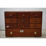 Early 20th century Stained Pine Multi-Drawer Table Top Chest of Ten Drawers, 46cms wide x 32cms high