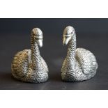 Pair of silver plated swan condiments