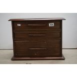 Art Deco Mahogany Table Top Three Drawer Chest with moulded block handles, 44cms wide x 34cms high