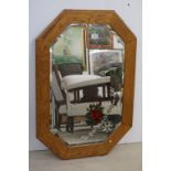 Oak Framed Eight Sided Bevelled Edged Mirror decorated with a Rose, 92cms x 66cms