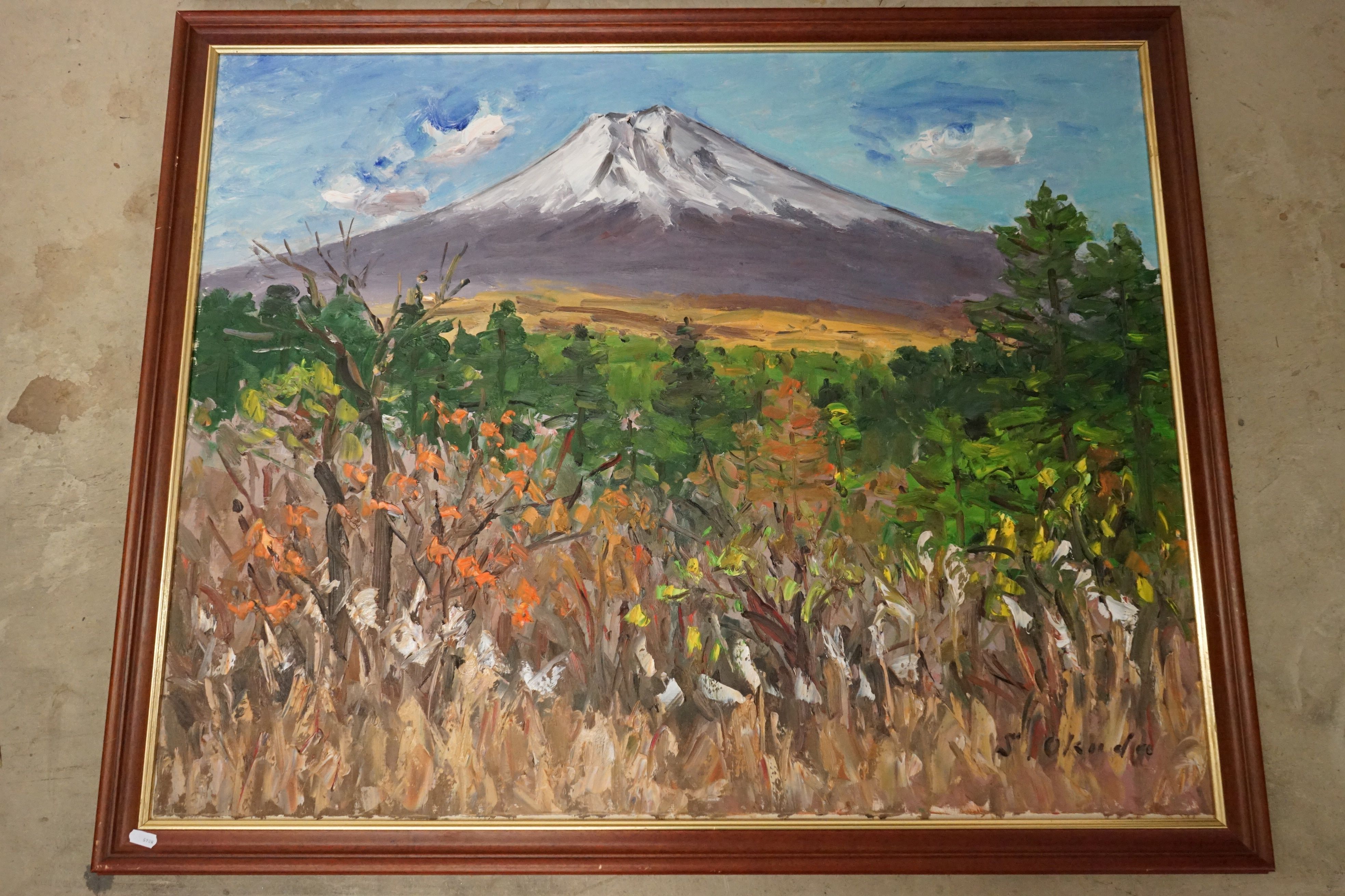 Pair of Large Japanese Landscape Oil Paintings on Canvas signed S Okuda with Japanese text to verso, - Image 8 of 17