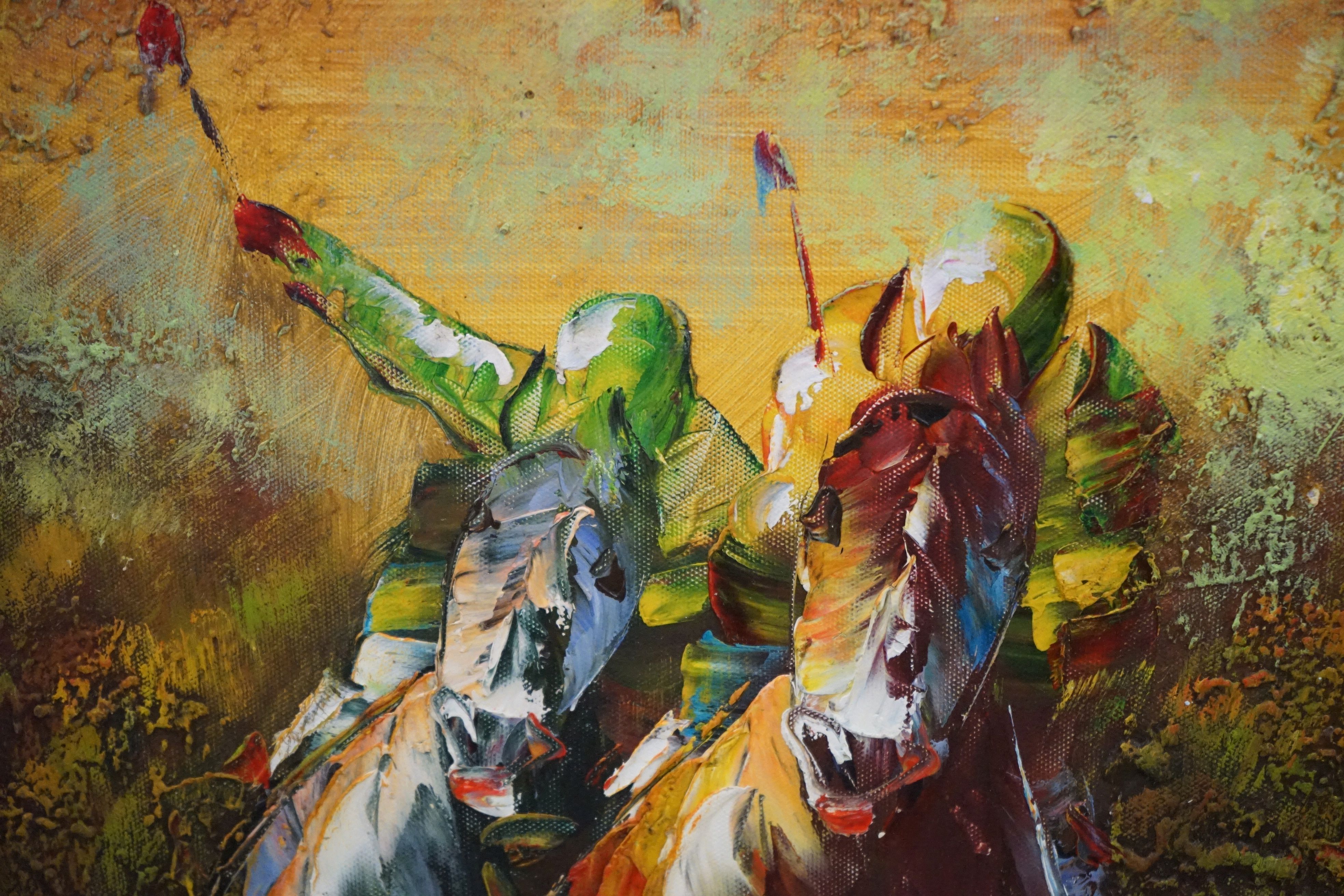 Contemporary Oil Painting on Canvas of Racing Horses and Jockeys, signed, 60cms x 50cms, framed - Image 4 of 5
