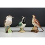 Three Beswick Birds including Kookaburra 1159, Song Thrush 2308 and Lapwing 2416