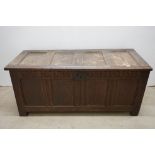 18th century Oak Coffer with four panel lid and front, 143cms long x 62cms high