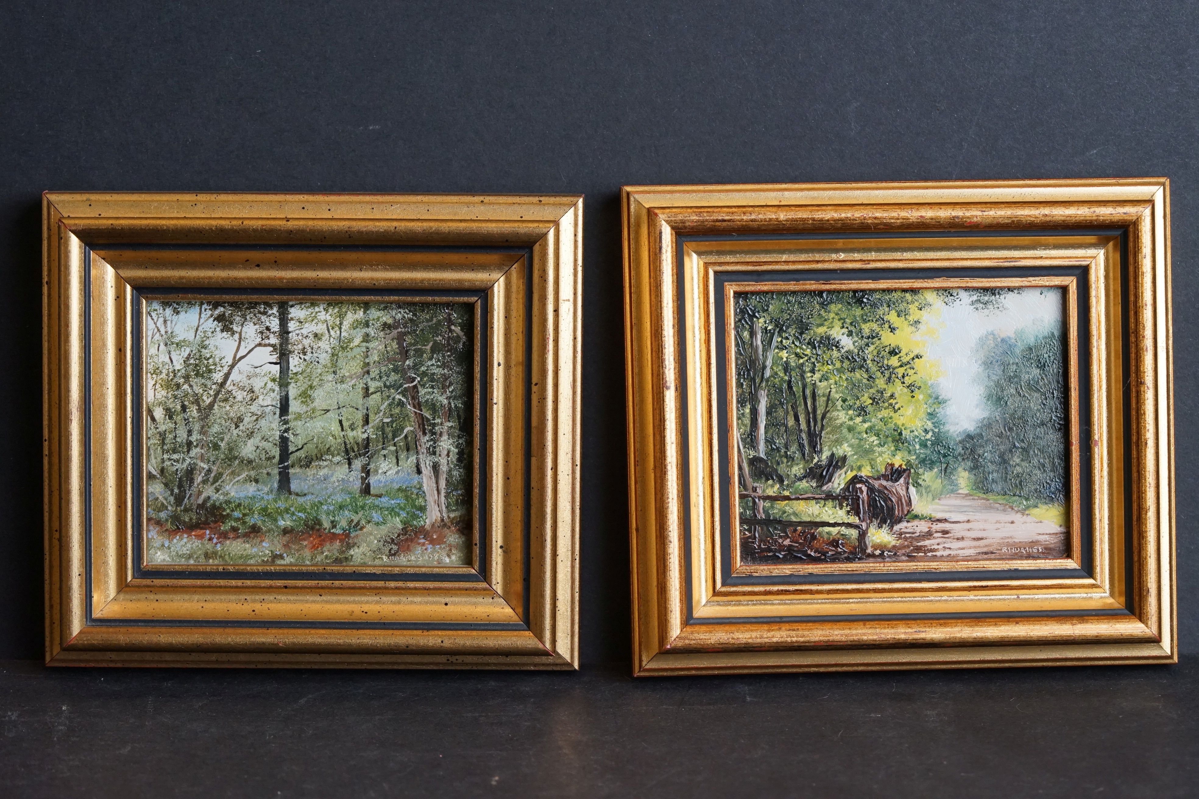 Robert Hughes (1934-2010) Two Miniature Paintings titled ' Bluebell Savernake Forest ' no. 1521