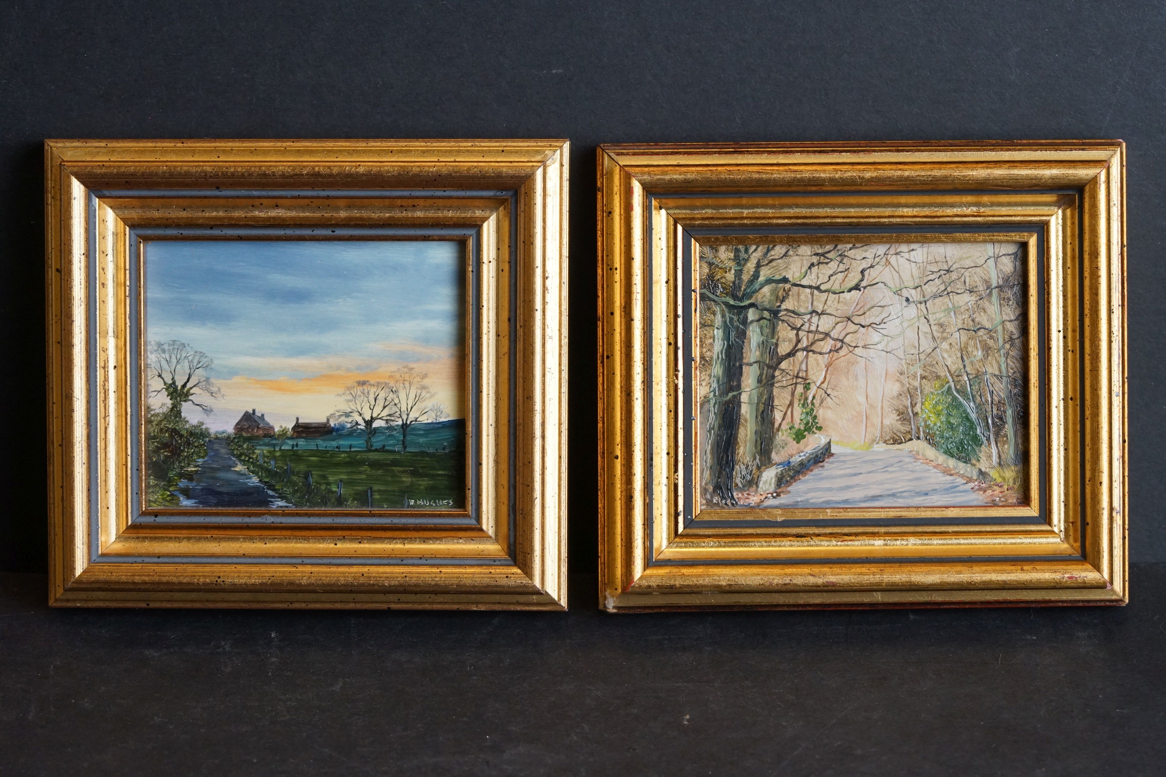 Robert Hughes (1934-2010) Two Miniature Paintings titled ' Sunset near Cadley ' no. 6055 and '