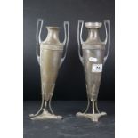 Pair of WMF Secessionist Twin Handled Vase, one with Glass Liner, the other a/f, 32cms high