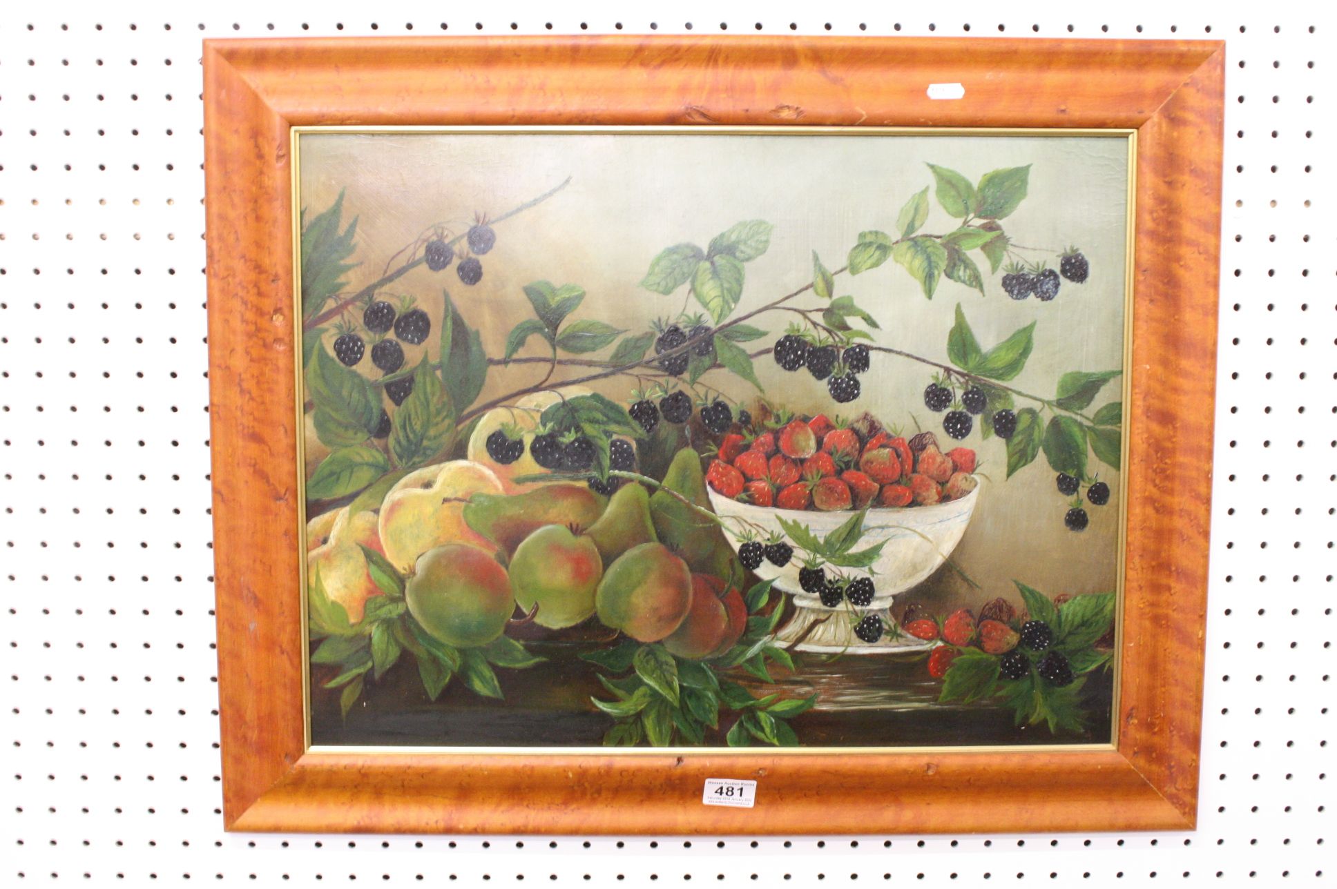 Oil Painting on Board of Fruits including Blackberries, Strawberries, Apples and Pears, 59cms x