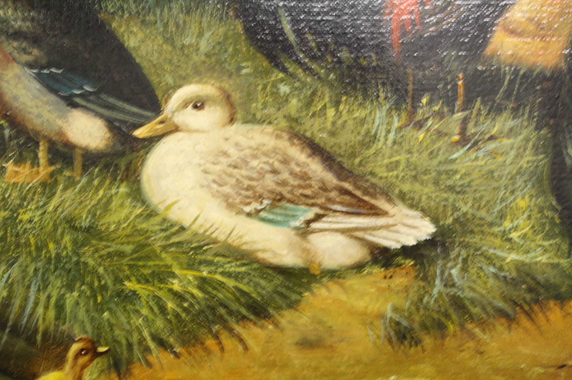 Dutch style Oil Painting on Canvas depicting Poultry at the waters edge, monogrammed signature - Image 4 of 5