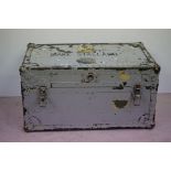 Late 19th / Early 20th century Grey Painted Metal Bound Travelling Trunk, 74cms long