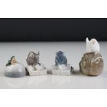 Four Danish Royal Copenhagen Porcelain Ornaments including Three Mice eating, models no. 511 and 2 x