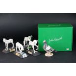 Collection of four blanc de chine horses mounted to bases, together with a boxed Beswick Pigeon,