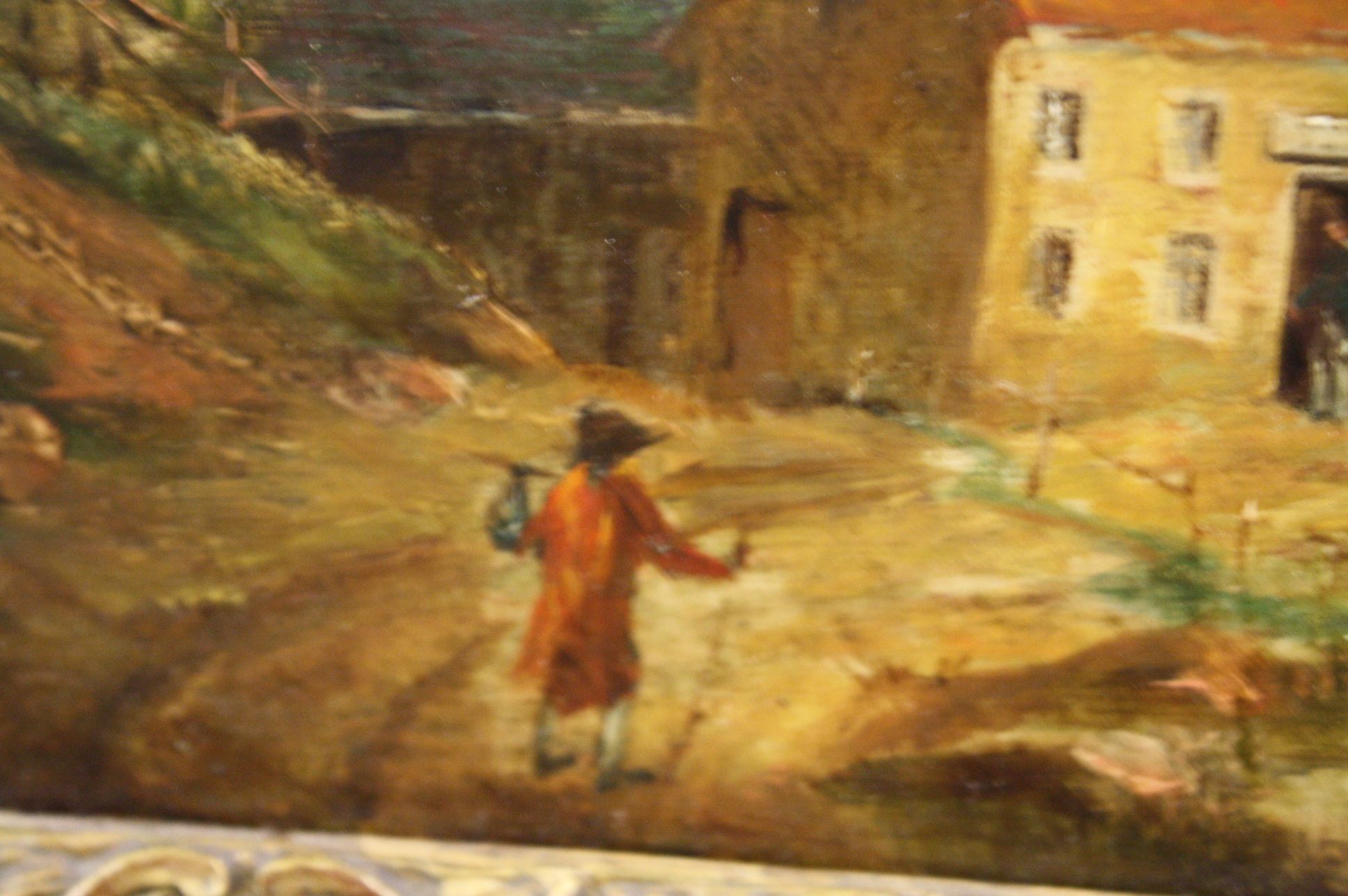 19th century Oil Painting on Board of a Country Scene and a traveller walking with a stick and - Image 3 of 5