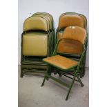 Set of Twelve Mid Century Metal Folding Chairs with a Green Finish and Padded Seats and Backs