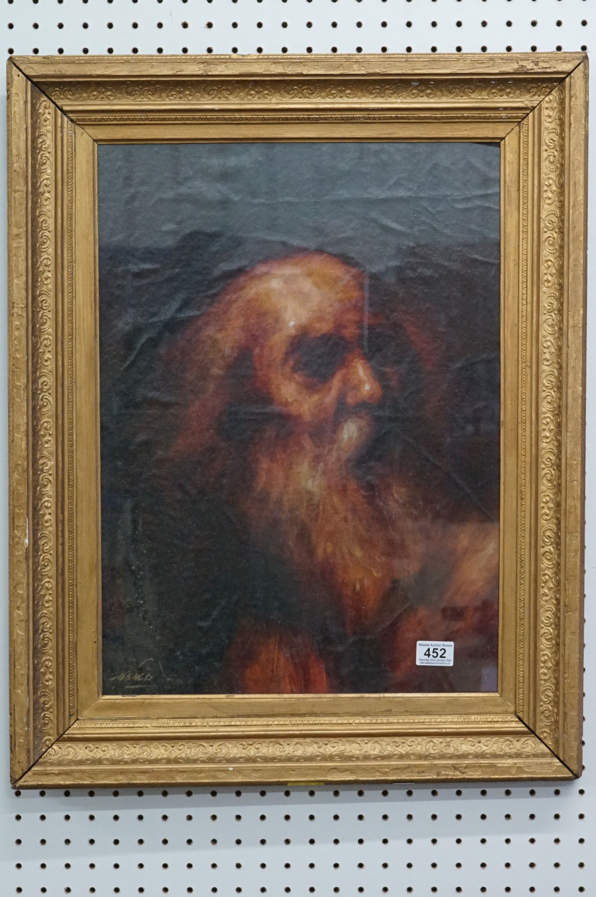 Gilt framed oil painting, portrait of a bearded elder, signed