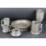 Collection of Pewter including Five Antique Plates / Bowls (three with touchmarks, largest 24cms