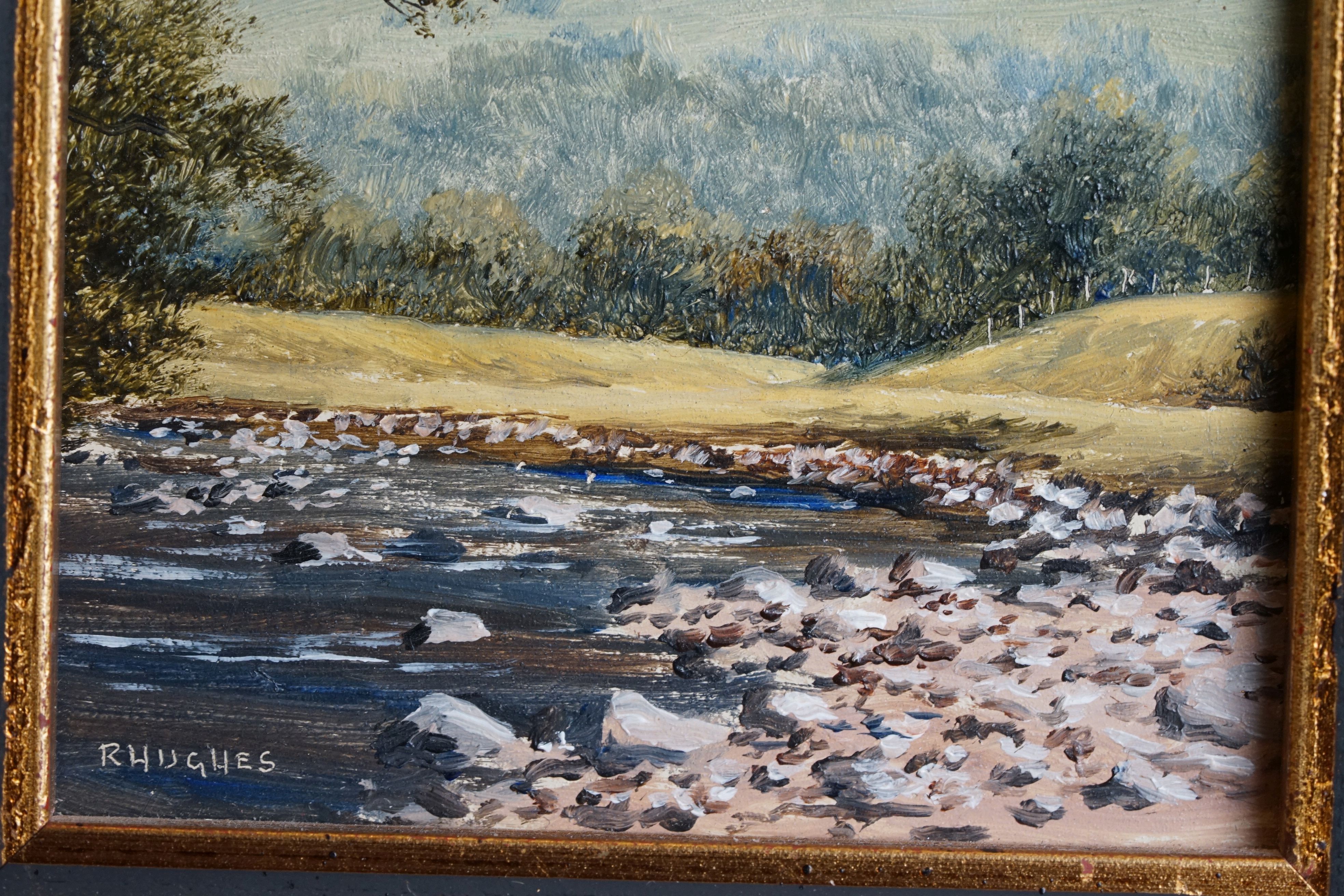 Robert Hughes (1934-2010) Two Miniature Paintings titled ' A Scottish River ' and ' Kennet Landscape - Image 3 of 5
