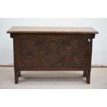 Small 18th century style Oak Coffer with carved front panel, 87cms long x 55cms high