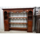 Antique Oak Dresser Rack with Three Open Shelves flanked either side by enclosed shelves and two