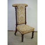 Victorian Prie Dieu Chair with floral upholstered seat and back and barley twist supports, 102cms