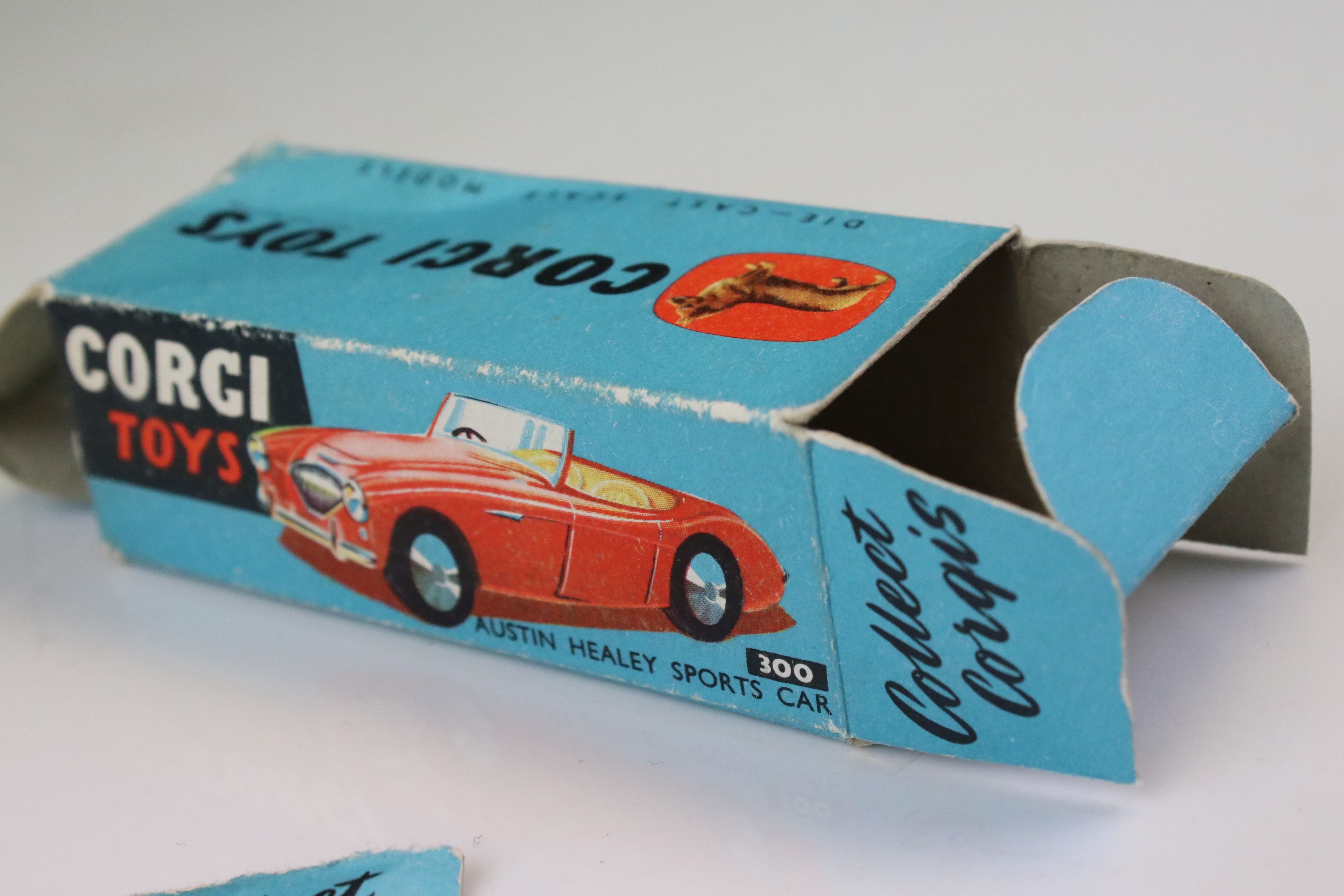 Boxed Corgi 300 Austin Healey Sports Car in red, diecast excellent with ex windscreen, box tatty - Image 8 of 9