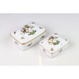 Two Herend Porcelain Lidded Trinket Boxes, handpainted with Birds and Butterflies, 14cms long