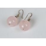 Pair of silver and rose quartz drop earrings