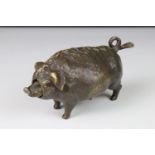 Novelty cold painted bronze reception bell in the form of a pig