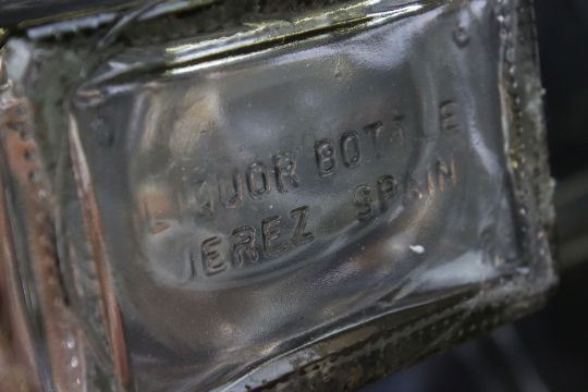 Five Spanish Glass Liquor Decanters and stoppers with gilt decorations marked to base Jerez, - Image 7 of 13