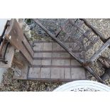 An antique wooden trolley / wheel barrow together with a set of sack scales.