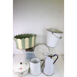 Box of vintage enamel kitchen ware
