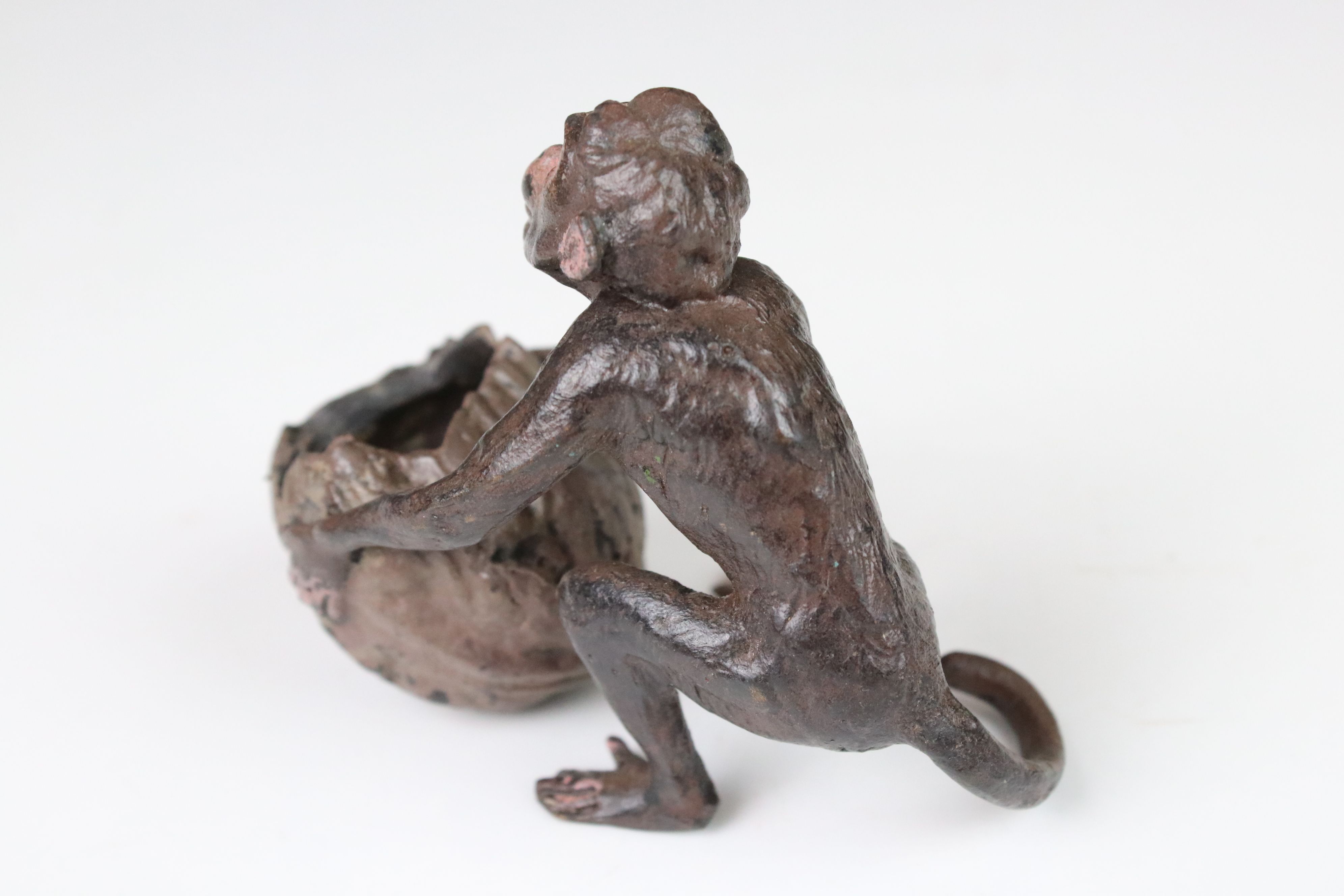 Cold painted bronze figure of a monkey and a large nut - Image 3 of 4