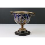 Victorian stoneware Oil Lamp Font / Base with gilt metal mount, probably Doulton Lambeth, 18cms high