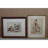 Utagawa Kunisada (1823-1880) Signed Japanese Woodblock, portrait of geisha and companion together