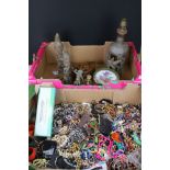 A box of mixed costume jewellery together with a box of mixed collectables.