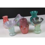 Six Scottish Glass Vasart / Strathearn Multi-coloured Vases, tallest 11.5cms