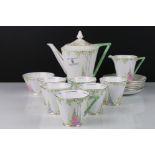 Art Deco ' Royal Standard ' Coffee Set decorated with flowers comprising Coffee Pot, Milk, Sugar,