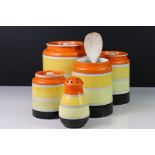 Collection of Five Items of Art Deco ' Gray's Pottery ' Kitchenware decorated in Orange., Yellow and