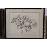 Ron Freeborn (1936-2021) Original Framed Equine Artwork Horse Race Jockeys at Full Gallop, signed