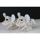 Pair of ceramic Art Deco style bookends in the form of ladies riding pigs